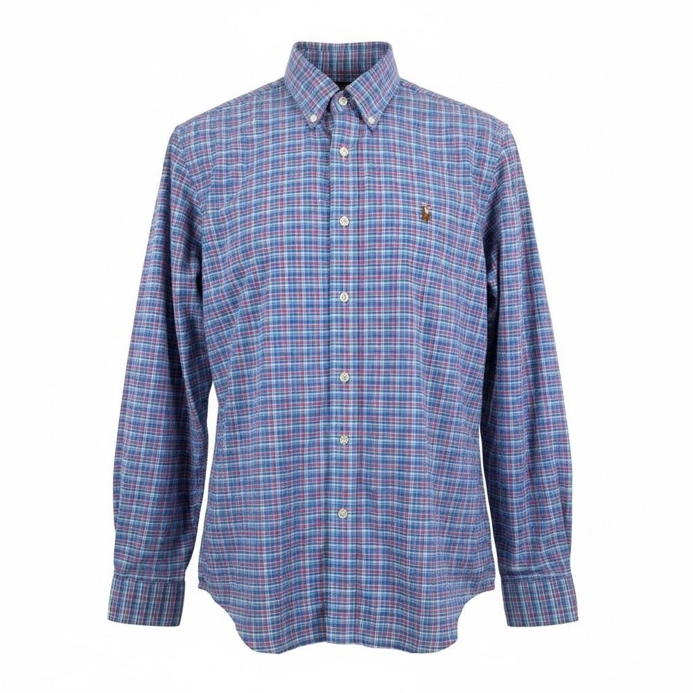 Ralph Lauren Classic Fit Plaid Button Down Shirt Mens Large Blue Pink Flesh Pony